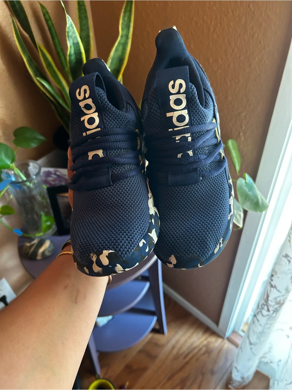 adidas Navy Blue Kids Sneakers with Camo-Print Sole